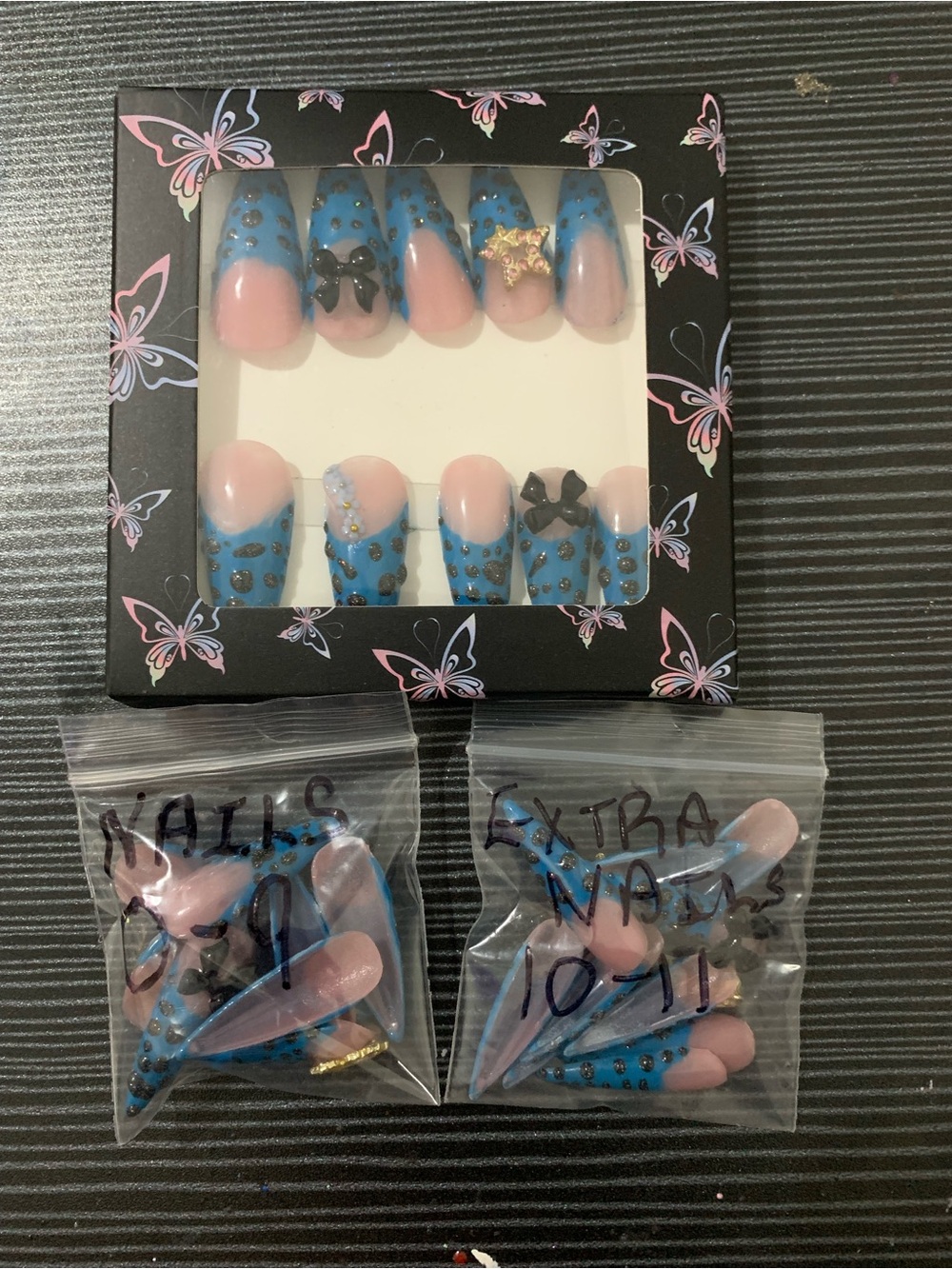 Blue & Pink  Rhinestone Press-On Nails - Picture 9 of 16